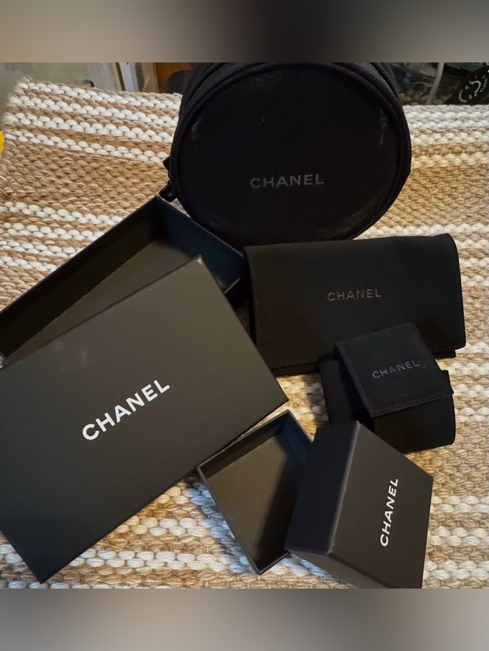 CHANEL Black Jewelry and Accessory Box Set and double zipper bag with mirror
